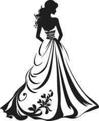 Silhouette of a bride holding a bouquet in elegant wedding dress