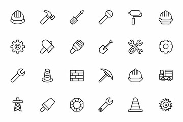 Line art icons representing symbols and tools of Labor Day