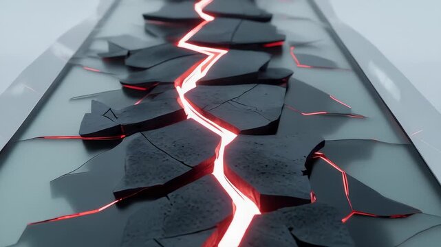 Glowing Red Fissure On Fractured Surface