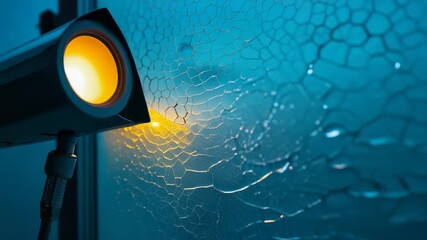 Cracked Teal Glass with Rotating Yellow Light - Powered by Adobe