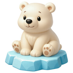Fototapeta premium Charming stylized polar bear cub sits smiling on a light blue ice floe Adorable cartoon animal transparent background