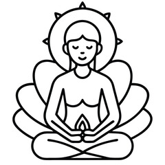 Person meditating in lotus pose with radiating halo and lotus petals meditation yoga