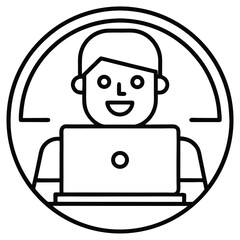 Person using laptop inside circle computer technology
