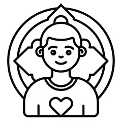 Person with heart symbol and circular emblem circle outline