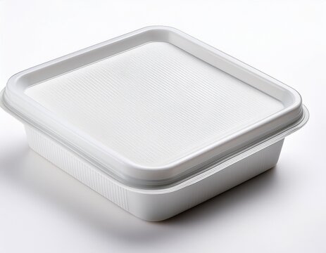 white plastic food container mockup isolated on white or white background