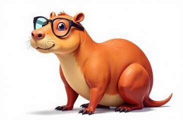 Cute cartoon capybara in stylish glasses on white background, trendy toy, template for notebook, notepad, calendar, illustration