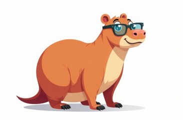 Cute cartoon capybara in stylish glasses on white background, trendy toy, template for notebook, notepad, calendar, illustration