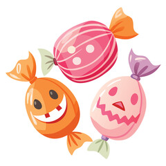 Watercolor illustration of three halloween candies