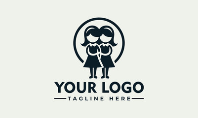 Simple logo design featuring two girls, standing close, encircled, symbolizing unity or togetherness.