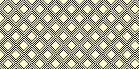 Repeating diamond pattern, double-lined black outlines on a pale yellow background, creating a geometric, modern, and slightly retro, flat, and symmetrical design.