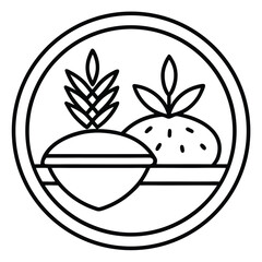 Simple illustration of food items and plants black and white