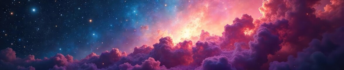Obraz premium Stunning cosmic cloud of gas and dust, vibrant colors swirl in this breathtaking nebula, a stellar nursery where stars are born Perfect for science, astronomy, space exploration themes , purple, gas