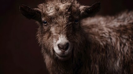 Fototapeta premium Sick and weakened goat with rough disheveled fur