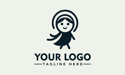 Simple logo design featuring a stylized girl figure with flowing hair and halo-like elements.