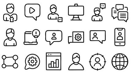 Collection of forty realistic black outline stroke icons for diverse design applications
