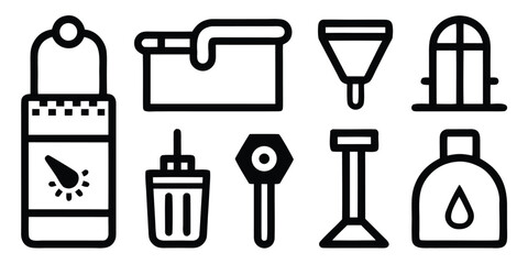 Fototapeta premium Modern black outline icon collection featuring diverse symbols for digital and print applications