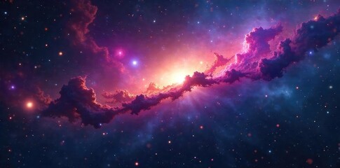 Obraz premium Vast cosmic expanse, swirling nebulae and distant galaxies illustrate the sheer scale and mystery of the universe's mass A breathtaking view of deep space , stellar evolution, cosmos, dark matter