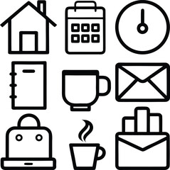 A distinctive collection of clean black outline icons representing various items and concepts for modern design projects