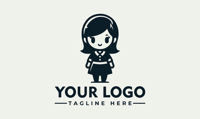 A stylized, cartoon-like illustration of a girl with bobbed hair, wearing a dress and smiling.