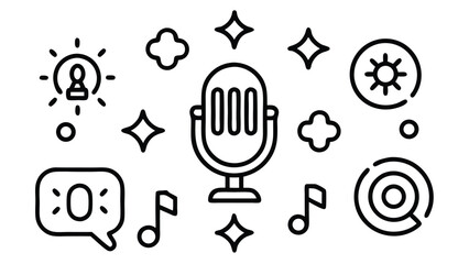 Collection of realistic black outline stroke icons for diverse design projects and applications