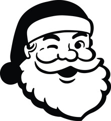 Silhouette winking Santa Claus head illustration for festive designs vector Illustrator