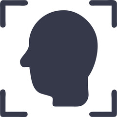 Dark Gray Human Head Profile Icon in Frame on White Background