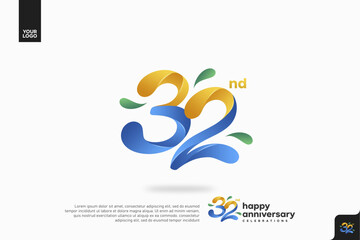 Number 32 logo icon design, 32nd birthday logo number, anniversary 32