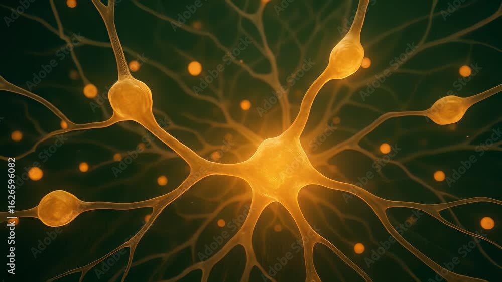 Poster captivating closeup of a glowing neuron in a complex network showcasing the wonders of neuroscience 