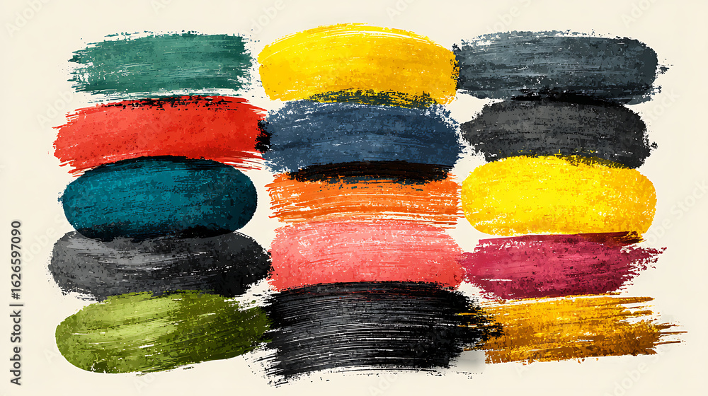 Poster brush strokes vector. set of round text boxes. grunge design elements. dirty brush texture banners. 