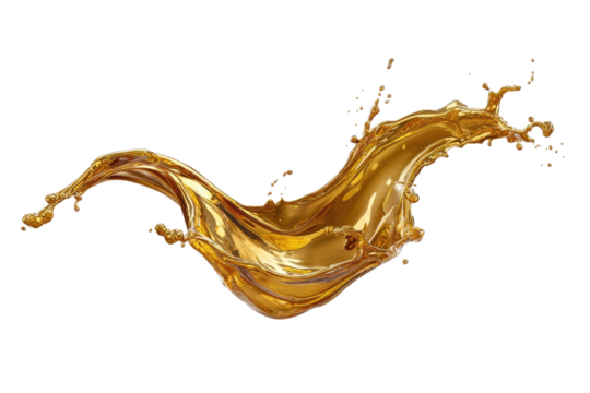 Golden liquid splash against black background.  A dynamic,  gold-hued liquid erupts in a dramatic splash,  flowing in a sinuous arc.  The liquid's sheen catches light,  creating a vibrant visual