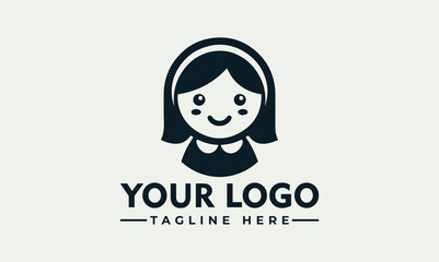 A simple, stylized logo featuring a smiling cartoon girl with a headband and text.