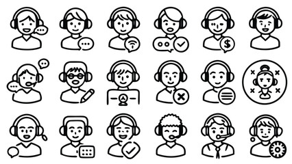 Collection of forty realistic black outline stroke icons representing diverse concepts and objects perfect for digital design projects