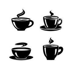 A collection of elegant and steaming coffee cup illustrations.