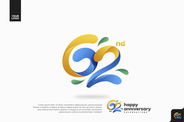 Number 62 logo icon design, 62nd birthday logo number, anniversary 62