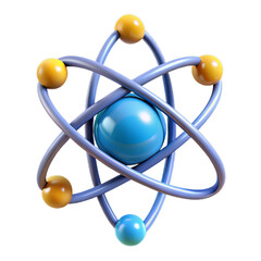 Clean Plastic-Style Atomic Model with Realistic Depth and Vibrant Electron Paths on Transparent Background