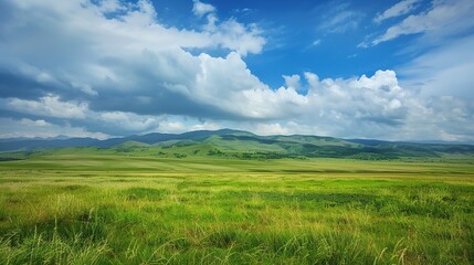 Fototapeta premium Vibrant Blooms of Celebration: New Year Decorations Brighten Summer Grassland Scenery in Lively Images Under the clear blue summer sky, the grassland bursts with lush greenery and wildflowers, while c