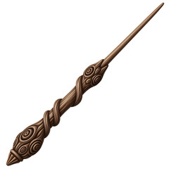 **Hand-Carved Wand Isolated on White Background – Professional Product Photography with Transparent PNG, Soft Studio Lighting**  