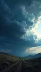 Obraz premium Dense, inky black clouds roll across a windswept horizon , darkness, ominous