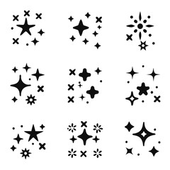 sparkling and twinkling icons set in flat style, sparkling isolated on white background, vector illustration