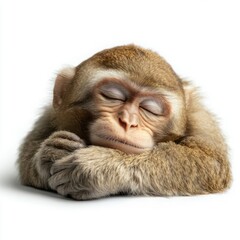 Fototapeta premium Adorable Sleeping Baby Monkey with Soft Fur and Peaceful Expression on White Background