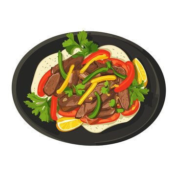 fajitas on black plate, colorful peppers clip art preview