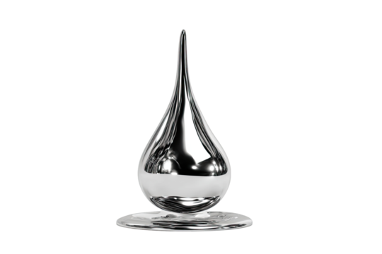 Polished teardrop-shaped glass object on a small base