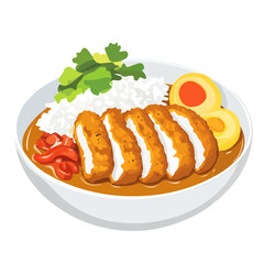 Flat 2D Katsu Curry illustration, vector graphic in icon style, on white background