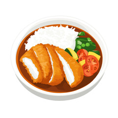 Minimal flat vector of a Katsu Curry, 2D icon-style illustration on white background