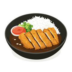 2D flat vector illustration of a Katsu Curry in icon style, isolated on white background