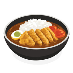 Minimal flat vector of a Katsu Curry, 2D icon-style illustration on white background