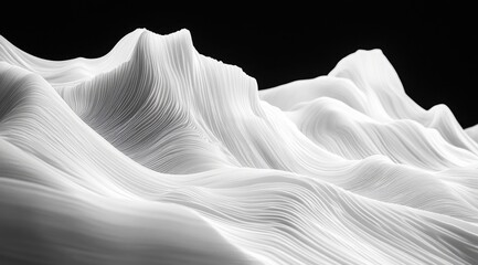 Abstract wavy white mountain range on black