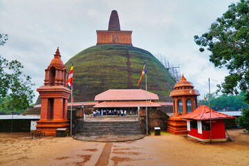Entrance to the historic Abhayagiri Dagoba, one of the tallest ancient stupas in the world, built...