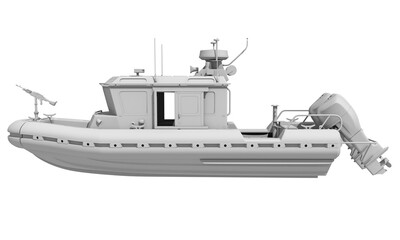 Coast Guard Defender Boat in Clay Style Render on White Background 3D Rendering