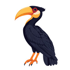 2D flat vector illustration of a Hornbill in icon style, isolated on white background
